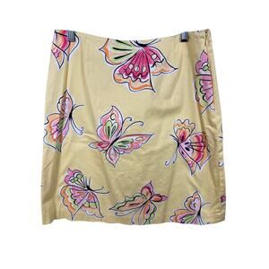 Talbots Pencil Skirt Womens Size 10 Yellow Animal Butterfly Print Stretch Summer